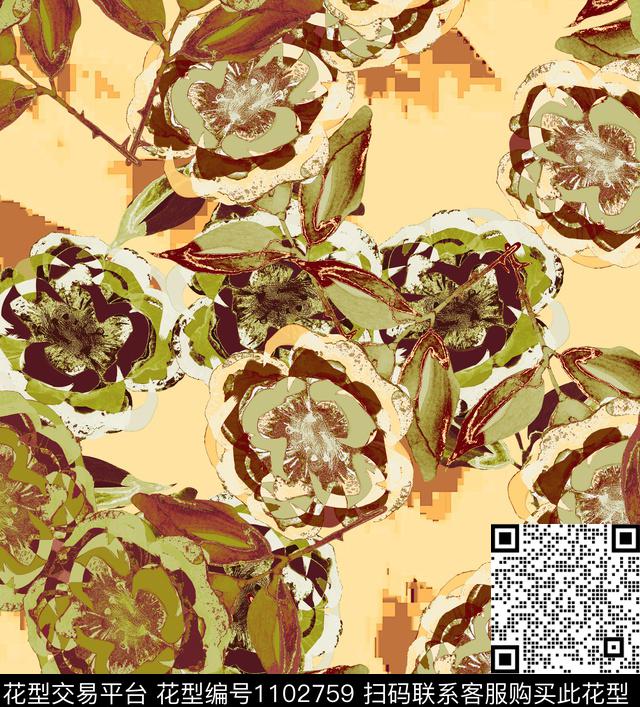 创意抽象花卉数码印花华亿平台下载（图片编号: 1102759） - 瓦栏（Walan）