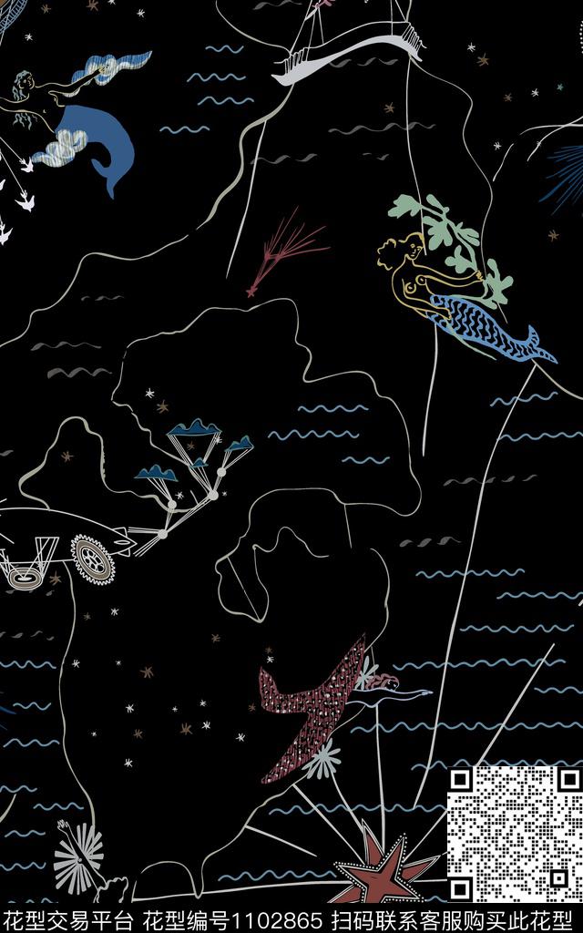 绘画休闲风年轻女性数码印花华亿平台下载（图片编号: 1102865） - 瓦栏（Walan）