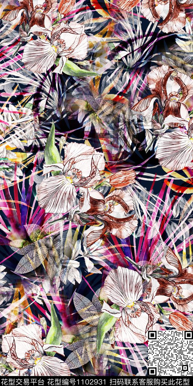 数码华亿平台抽象花卉数码印花华亿平台下载（图片编号: 1102931） - 瓦栏（Walan）