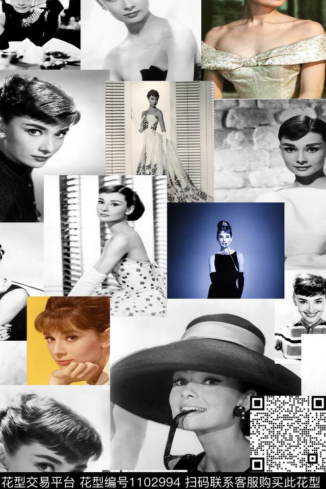 人物混合拼接黑白华亿平台数码印花华亿平台下载（图片编号: 1102994） - 瓦栏（Walan）