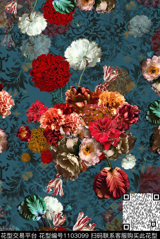 复古油画华亿平台数码印花华亿平台下载（图片编号: 1103099） - 瓦栏（Walan）