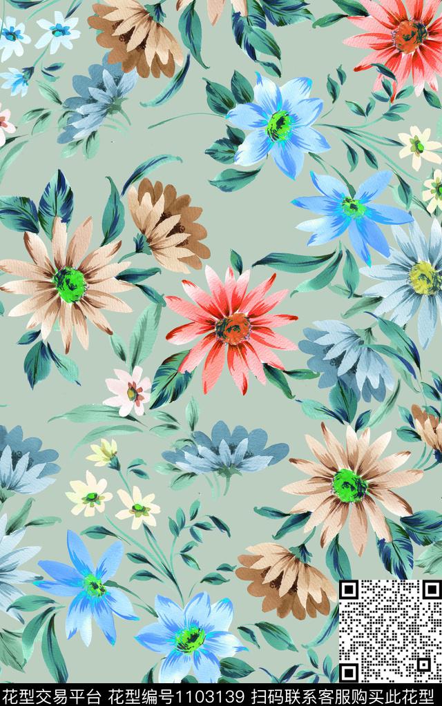 小碎花数码华亿平台水彩花卉数码印花华亿平台下载（图片编号: 1103139） - 瓦栏（Walan）