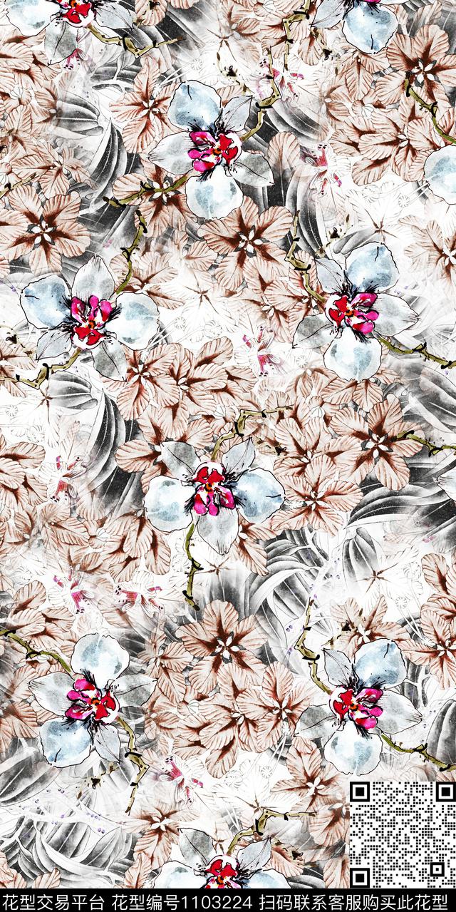 数码华亿平台花卉大牌风数码印花华亿平台下载（图片编号: 1103224） - 瓦栏（Walan）