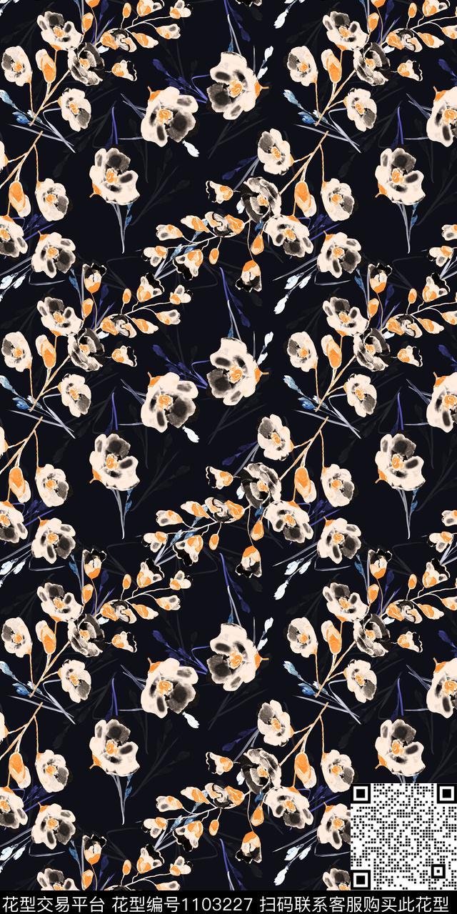 抽象花卉大牌风数码印花华亿平台下载（图片编号: 1103227） - 瓦栏（Walan）