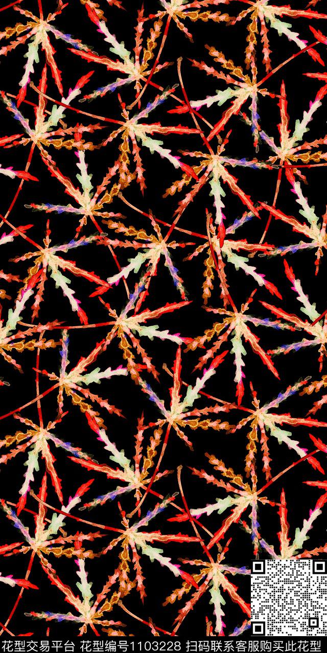 数码华亿平台抽象绿植树叶数码印花华亿平台下载（图片编号: 1103228） - 瓦栏（Walan）