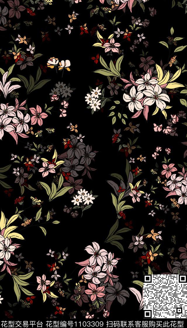 连衣裙花卉女装数码印花华亿平台下载（图片编号: 1103309） - 瓦栏（Walan）