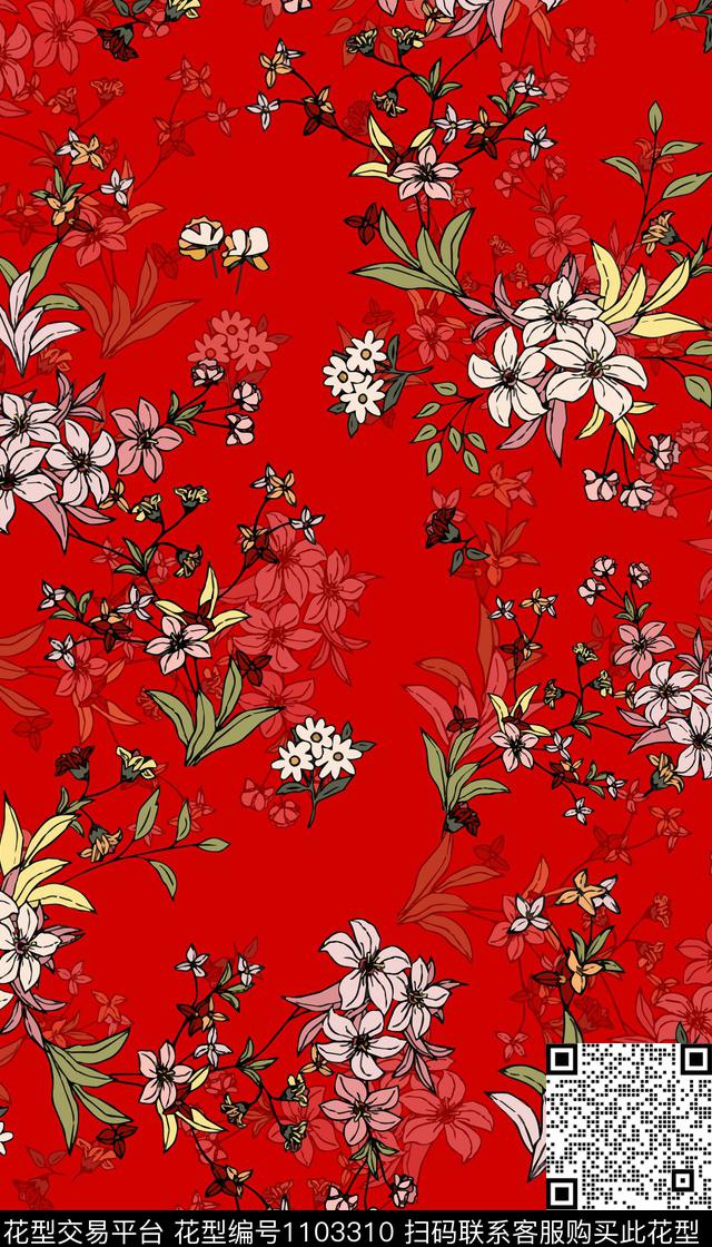 连衣裙花卉女装数码印花华亿平台下载（图片编号: 1103310） - 瓦栏（Walan）