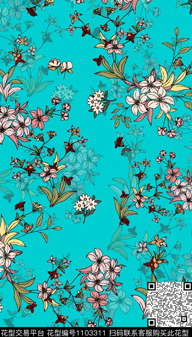 连衣裙花卉女装数码印花华亿平台下载（图片编号: 1103311） - 瓦栏（Walan）
