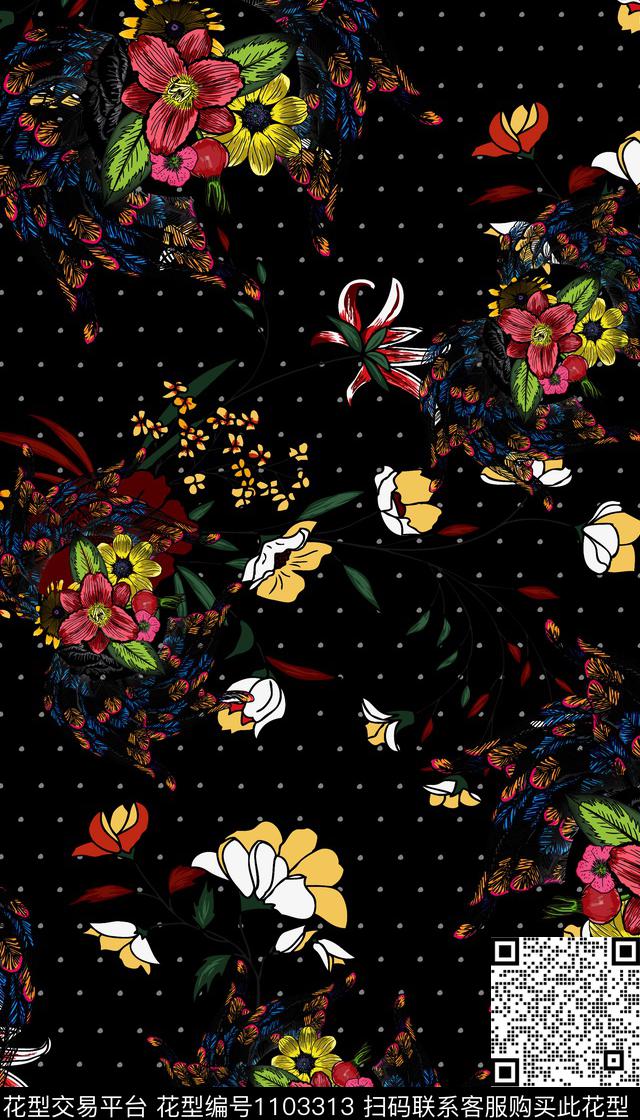 连衣裙花卉女装数码印花华亿平台下载（图片编号: 1103313） - 瓦栏（Walan）