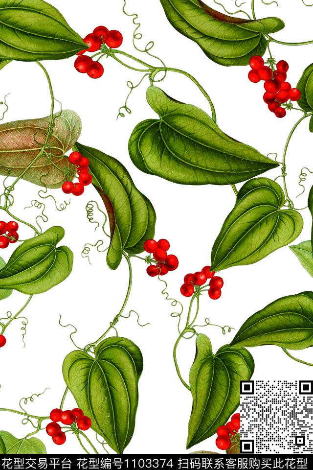 植物藤蔓植物绿叶子数码印花华亿平台下载（图片编号: 1103374） - 瓦栏（Walan）