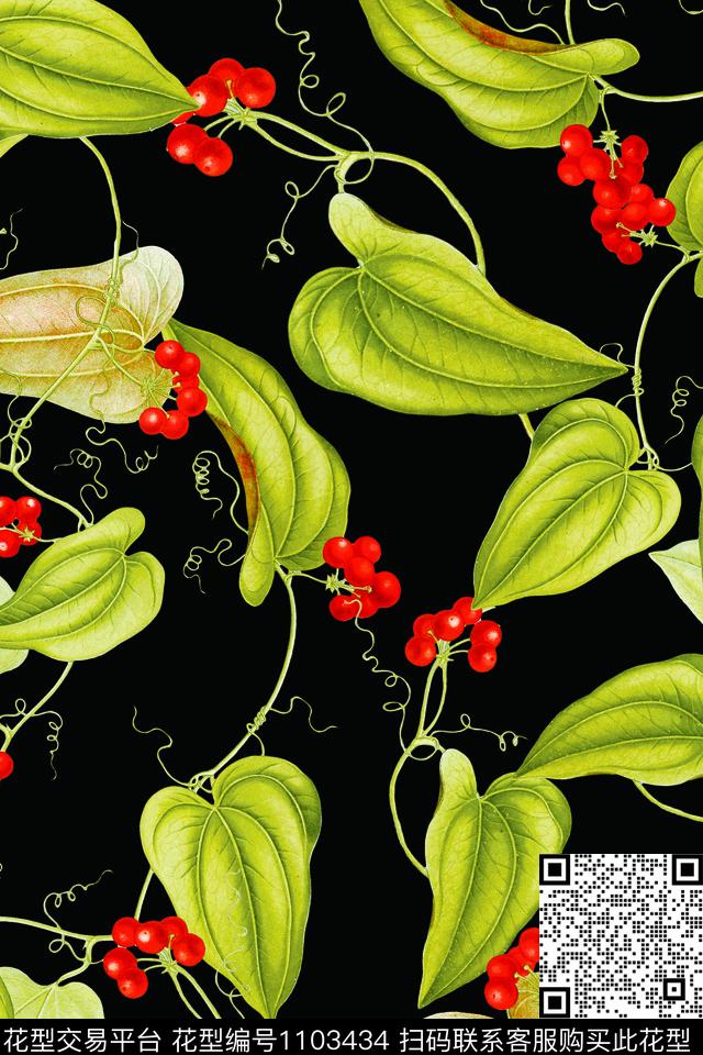 植物藤蔓植物绿叶子数码印花华亿平台下载（图片编号: 1103434） - 瓦栏（Walan）