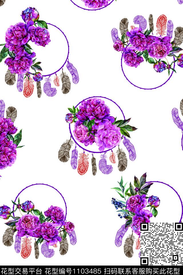 抽象花卉花环吊坠数码印花华亿平台下载（图片编号: 1103485） - 瓦栏（Walan）