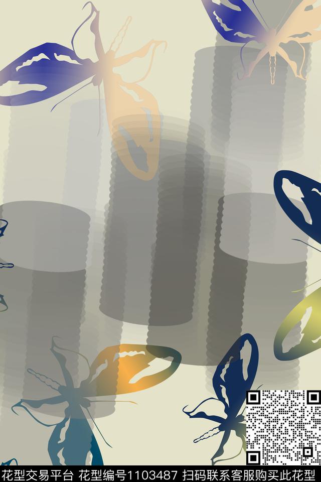 蝴蝶鸟昆虫图案水彩墨迹数码印花华亿平台下载（图片编号: 1103487） - 瓦栏（Walan）