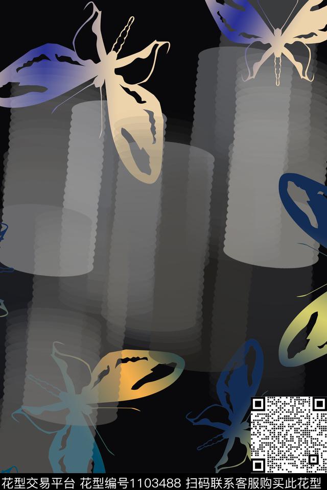 蝴蝶鸟昆虫图案水彩墨迹数码印花华亿平台下载（图片编号: 1103488） - 瓦栏（Walan）