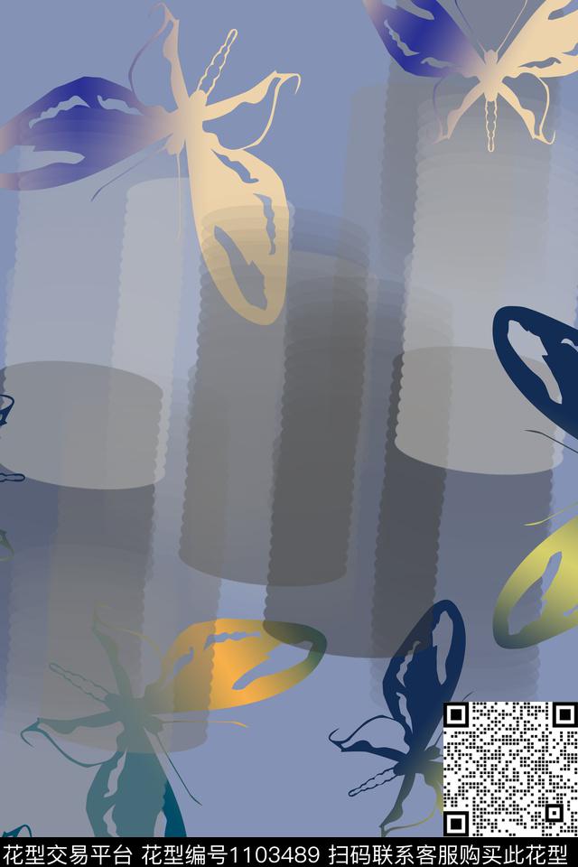 蝴蝶鸟昆虫图案水彩墨迹数码印花华亿平台下载（图片编号: 1103489） - 瓦栏（Walan）