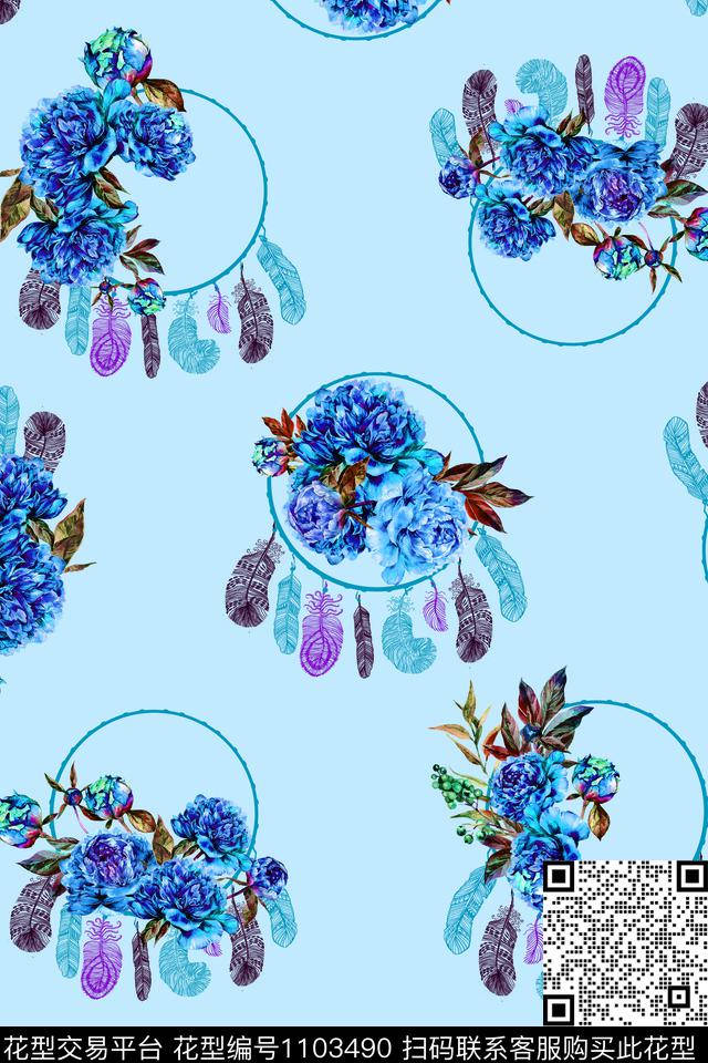 抽象花卉花环吊坠数码印花华亿平台下载（图片编号: 1103490） - 瓦栏（Walan）