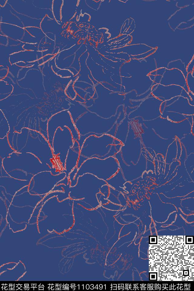 黑白红灰世界手绘线条笔触签字笔印花传统印花华亿平台下载（图片编号: 1103491） - 瓦栏（Walan）