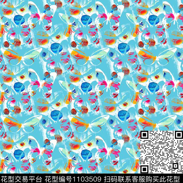 蝴蝶鸟昆虫图案水彩色块数码印花华亿平台下载（图片编号: 1103509） - 瓦栏（Walan）
