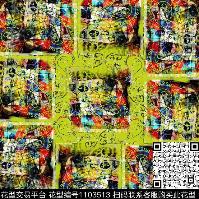 格子丝巾围巾秀场抽象数码印花华亿平台下载（图片编号: 1103513） - 瓦栏（Walan）