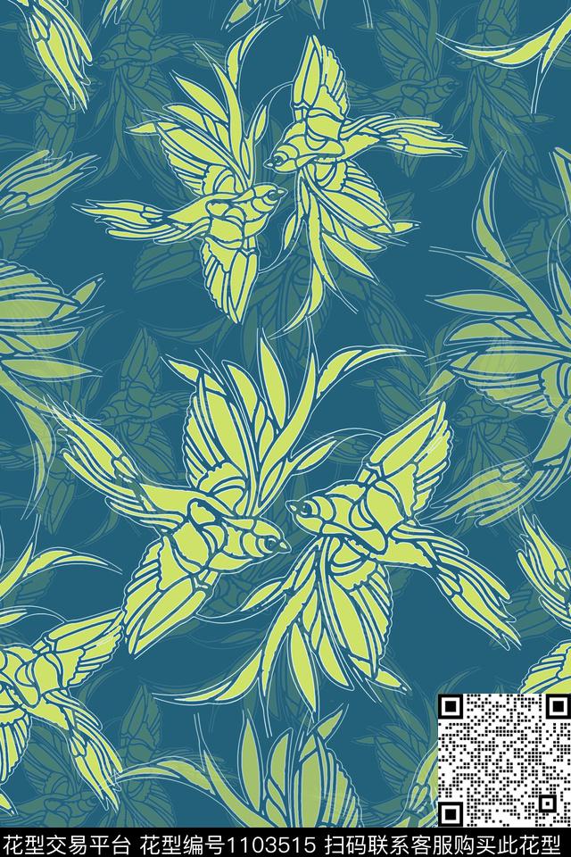 动物纹鸟昆虫图案鸟线条数码印花华亿平台下载（图片编号: 1103515） - 瓦栏（Walan）