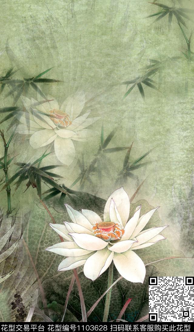 荷花中老年定位花定位花数码印花华亿平台下载（图片编号: 1103628） - 瓦栏（Walan）