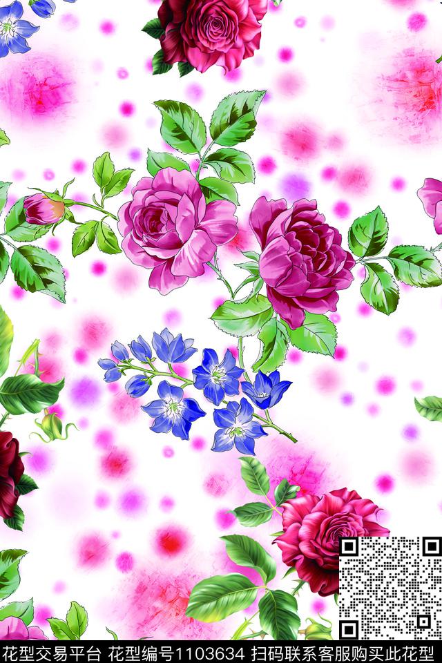 彩底花卉泼墨绿植树叶数码印花华亿平台下载（图片编号: 1103634） - 瓦栏（Walan）