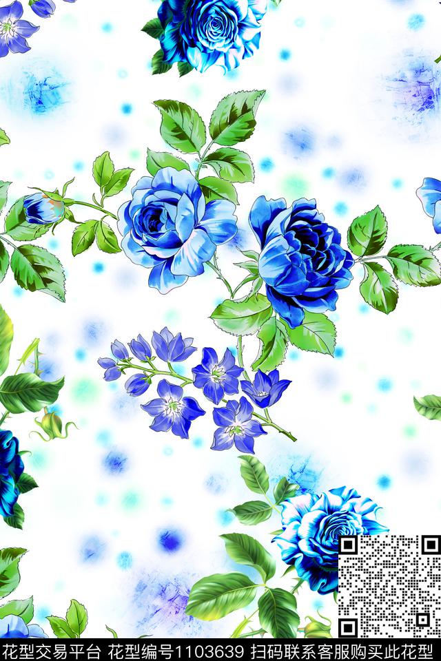 彩底花卉泼墨绿植树叶数码印花华亿平台下载（图片编号: 1103639） - 瓦栏（Walan）