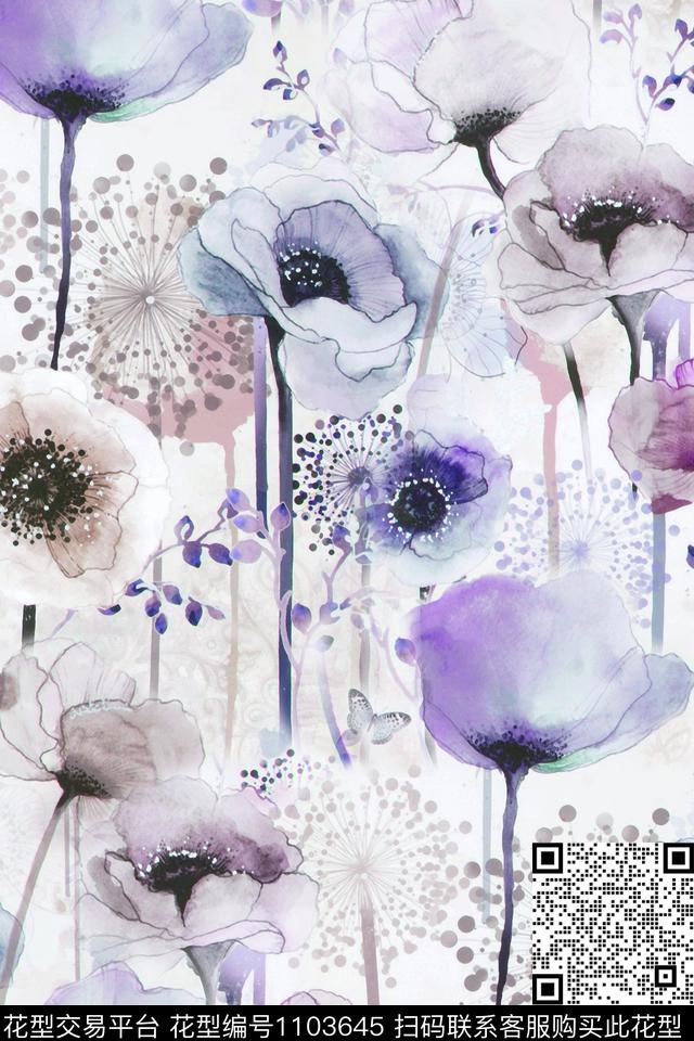 大花水彩花卉女装数码印花华亿平台下载（图片编号: 1103645） - 瓦栏（Walan）