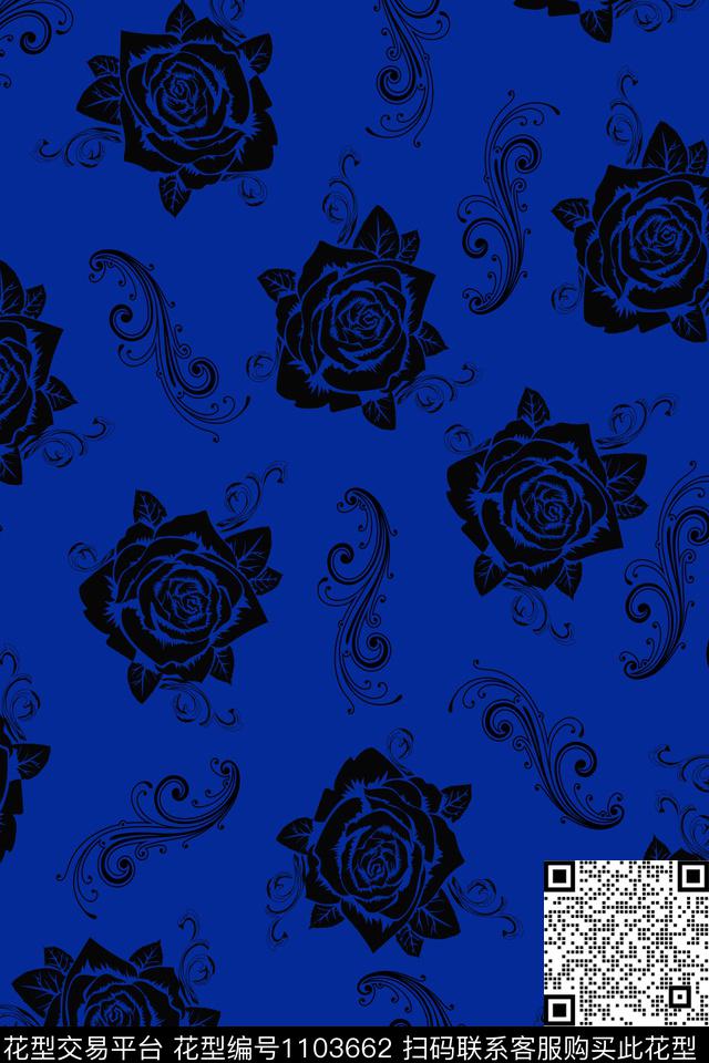 数码华亿平台黑底花卉花卉数码印花华亿平台下载（图片编号: 1103662） - 瓦栏（Walan）