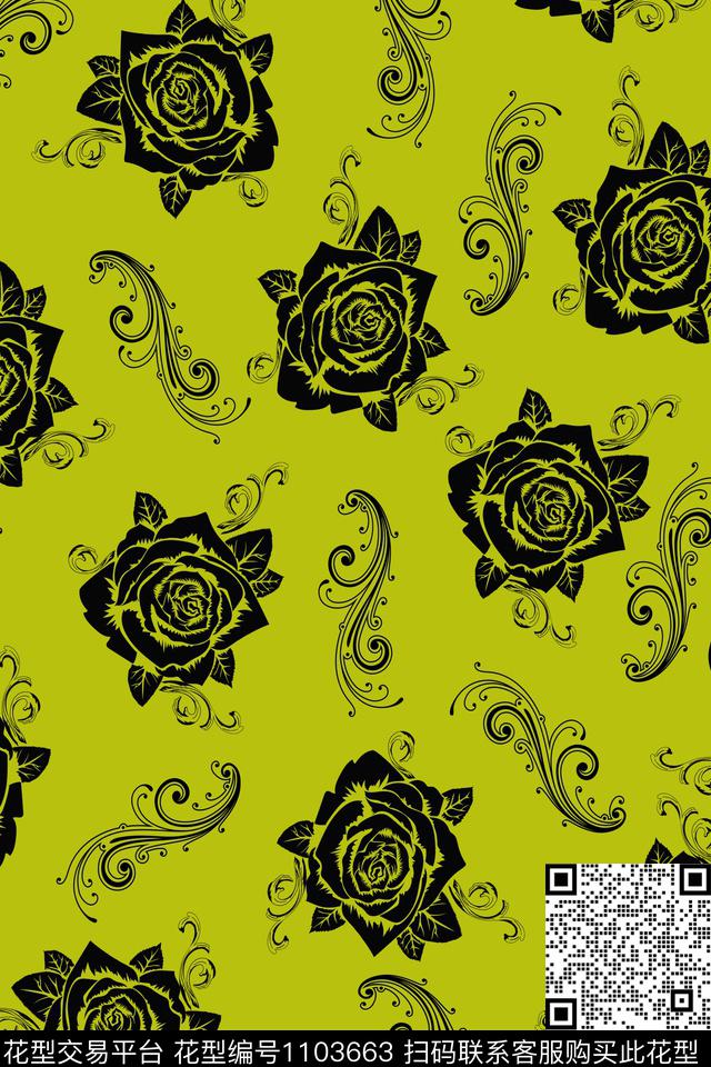 数码华亿平台黑底花卉花卉数码印花华亿平台下载（图片编号: 1103663） - 瓦栏（Walan）