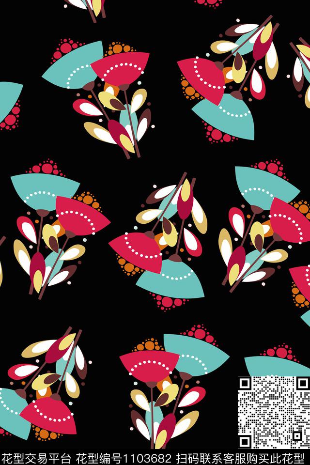 数码华亿平台黑底花卉花卉数码印花华亿平台下载（图片编号: 1103682） - 瓦栏（Walan）