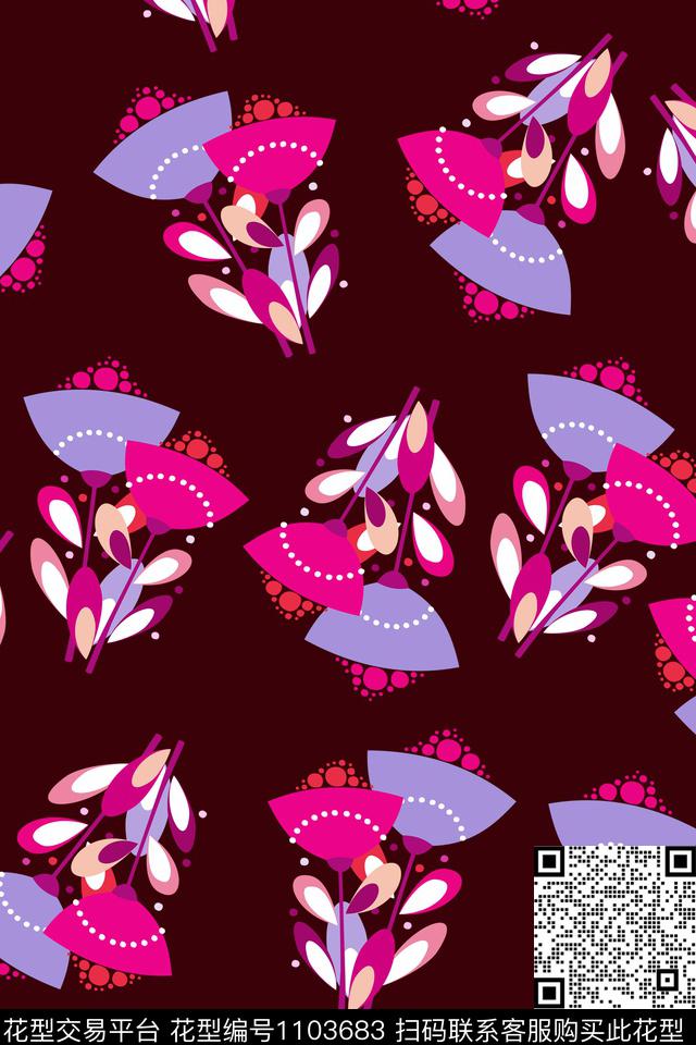 数码华亿平台黑底花卉花卉数码印花华亿平台下载（图片编号: 1103683） - 瓦栏（Walan）