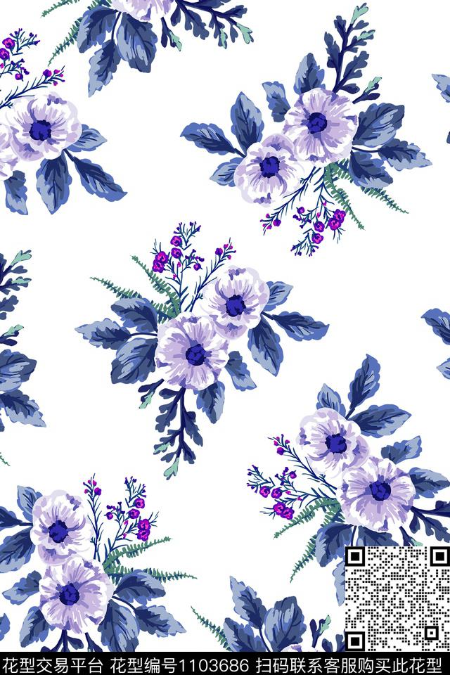 数码华亿平台黑底花卉花卉数码印花华亿平台下载（图片编号: 1103686） - 瓦栏（Walan）