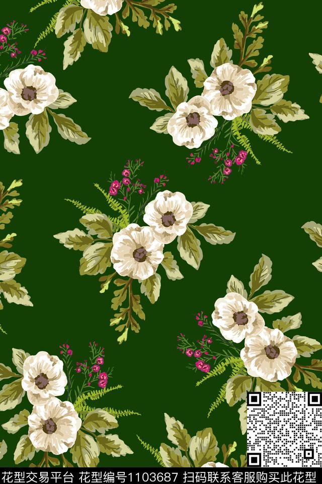 数码华亿平台黑底花卉花卉数码印花华亿平台下载（图片编号: 1103687） - 瓦栏（Walan）