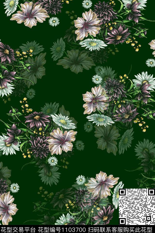 数码华亿平台黑底花卉花卉数码印花华亿平台下载（图片编号: 1103700） - 瓦栏（Walan）