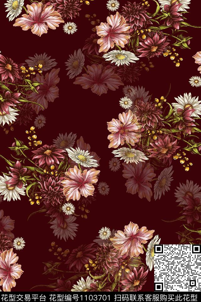 数码华亿平台黑底花卉花卉数码印花华亿平台下载（图片编号: 1103701） - 瓦栏（Walan）