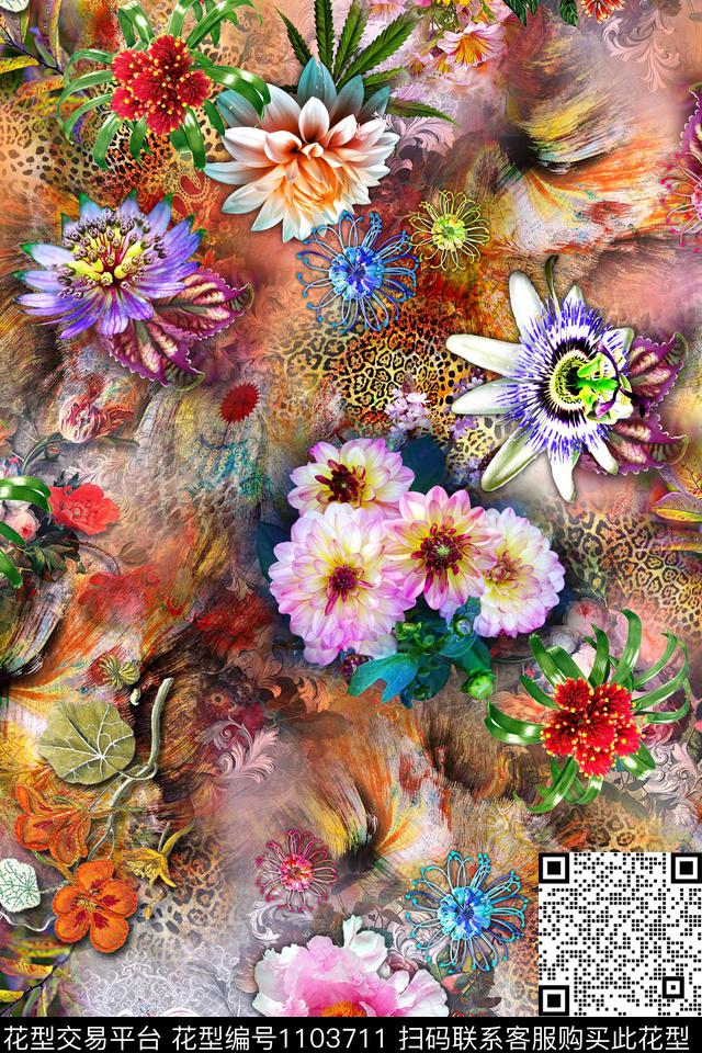 鲜花花卉抽象数码印花华亿平台下载（图片编号: 1103711） - 瓦栏（Walan）