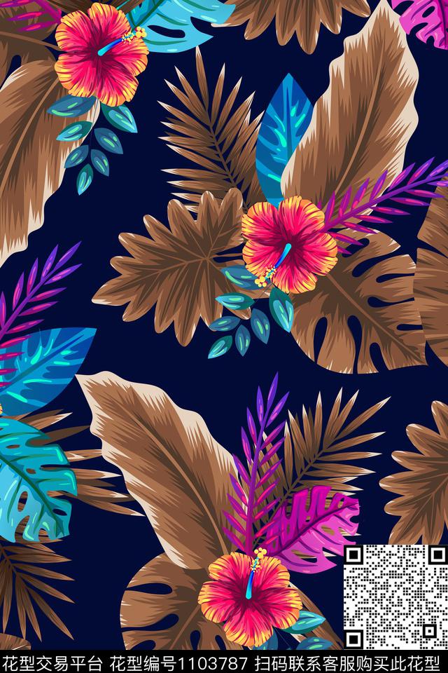 绿植树叶热带华亿平台花卉植物传统印花华亿平台下载（图片编号: 1103787） - 瓦栏（Walan）