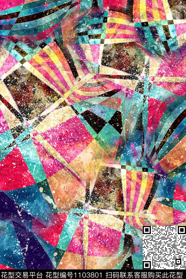 炫彩几何抽象数码印花华亿平台下载（图片编号: 1103801） - 瓦栏（Walan）