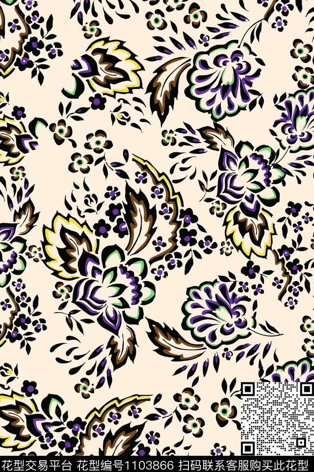 数码华亿平台花卉复古数码印花华亿平台下载（图片编号: 1103866） - 瓦栏（Walan）