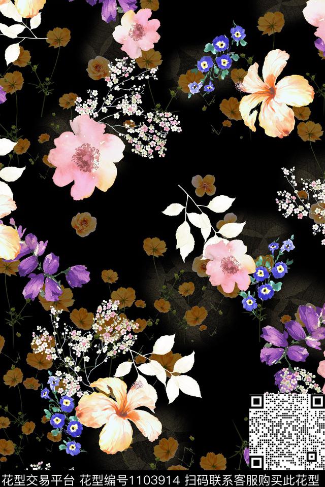 数码华亿平台花卉满版散花数码印花华亿平台下载（图片编号: 1103914） - 瓦栏（Walan）