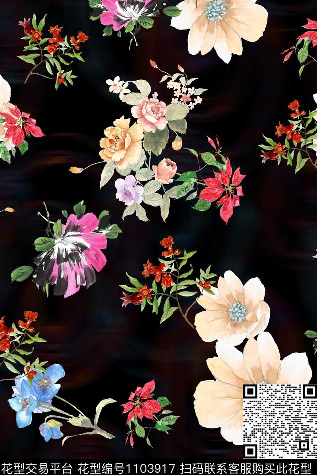 数码华亿平台花卉满版散花数码印花华亿平台下载（图片编号: 1103917） - 瓦栏（Walan）