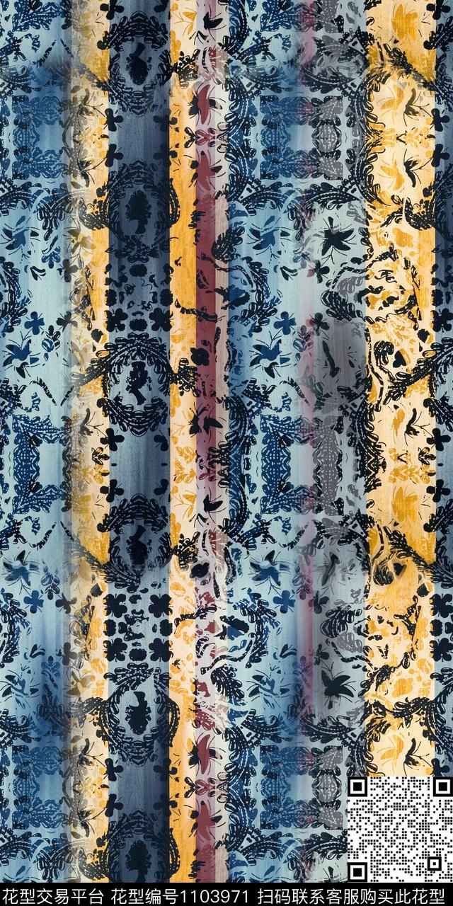 肌理抽象民族风数码印花华亿平台下载（图片编号: 1103971） - 瓦栏（Walan）