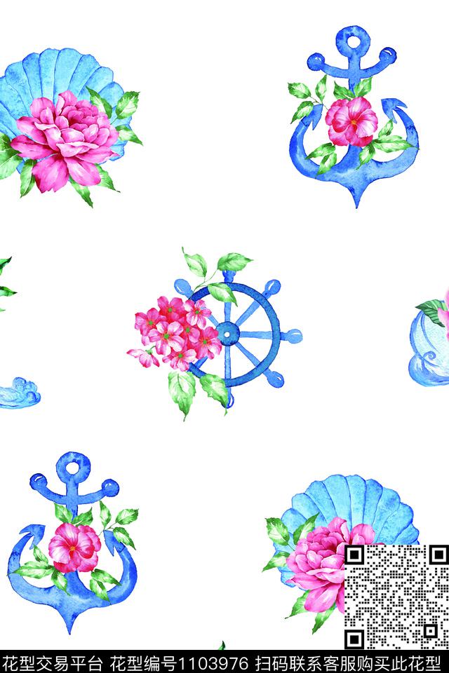 水彩花卉航海优美数码印花华亿平台下载（图片编号: 1103976） - 瓦栏（Walan）