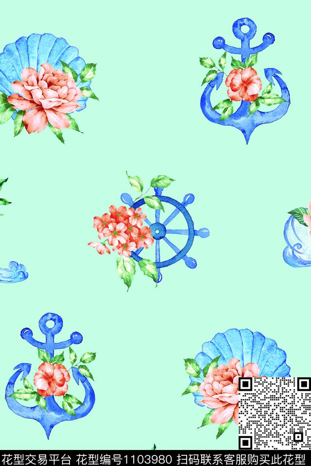 水彩花卉航海优美数码印花华亿平台下载（图片编号: 1103980） - 瓦栏（Walan）