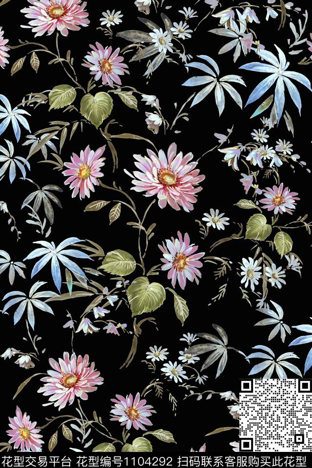 复古小碎花黑底花卉数码印花华亿平台下载（图片编号: 1104292） - 瓦栏（Walan）