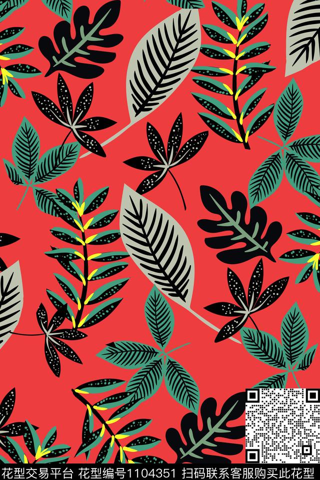 数码华亿平台绿植树叶热带华亿平台数码印花华亿平台下载（图片编号: 1104351） - 瓦栏（Walan）