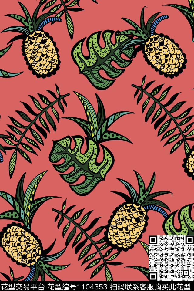 数码华亿平台绿植树叶菠萝数码印花华亿平台下载（图片编号: 1104353） - 瓦栏（Walan）