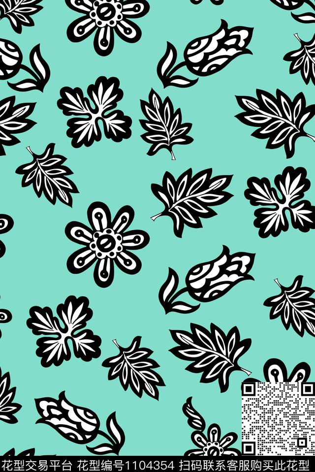 矢量清爽底花卉简笔画数码印花华亿平台下载（图片编号: 1104354） - 瓦栏（Walan）