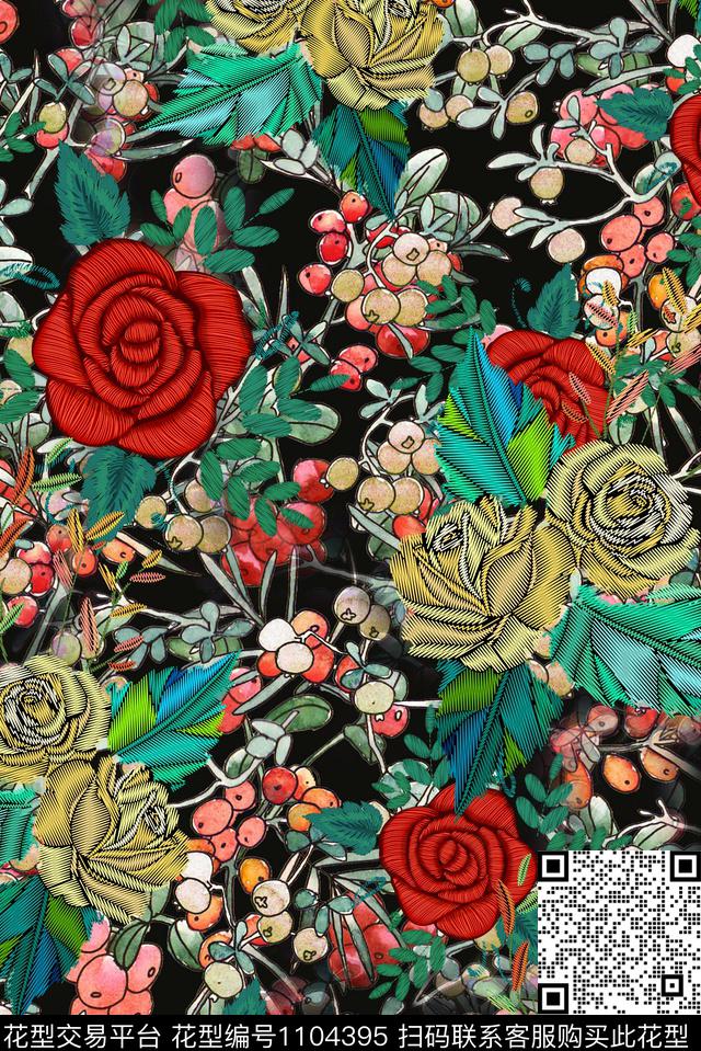 田园绣花华亿平台复古数码印花华亿平台下载（图片编号: 1104395） - 瓦栏（Walan）